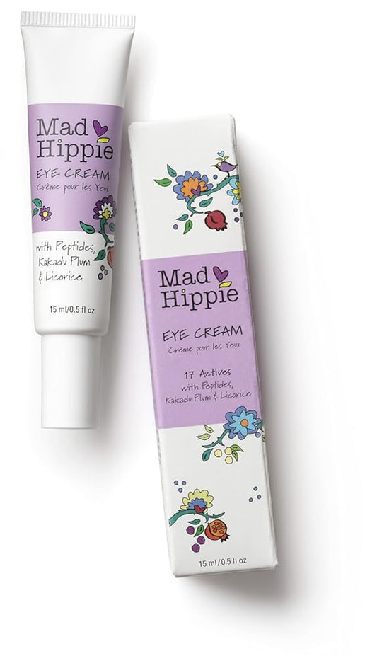 Mad Hippie Eye Cream - Anti-Aging Under Eye Cream for Dark Circles and Puffiness with Niacinamide, Peptides, Kakadu Plum & Licorice, Eye Treatment with Skin-Brightening Vitamin C, 0.5 Oz