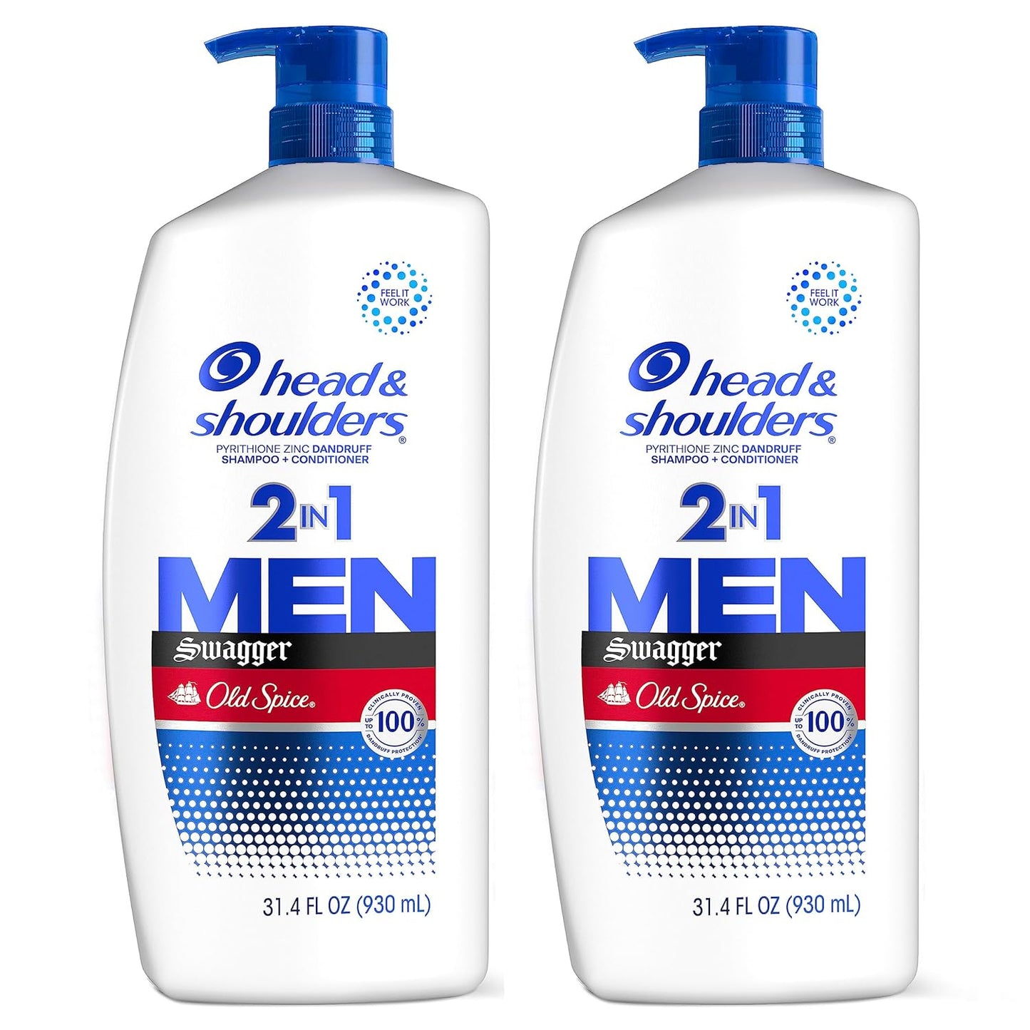 Head & Shoulders Mens 2 in 1 Dandruff Shampoo and Conditioner, Anti-Dandruff Treatment, Old Spice Swagger for Daily Use, Paraben Free, 31.4oz, 2 PACK