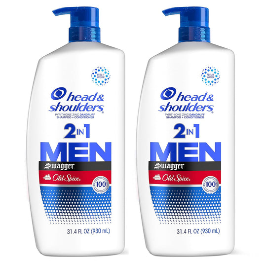Head & Shoulders Mens 2 in 1 Dandruff Shampoo and Conditioner, Anti-Dandruff Treatment, Old Spice Swagger for Daily Use, Paraben Free, 31.4oz, 2 PACK