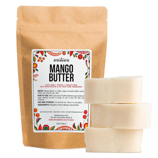 Better Shea Butter Raw Mango Butter - 100% Natural Mango Seed Butter - Skin and Hair Moisturizer - Use with Shea in DIY Whipped Body Butter, Mango Body Lotion, Lip Gloss and Soap Making, 8 oz Block