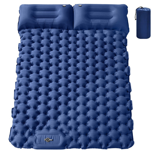 SHANNA Double Sleeping Pad for Camping, Self Inflating Camping Mattress with Pillow, Ultralight Waterproof Sleeping Mat for Backpacking, Hiking, Tent, Traveling, Navy Blue