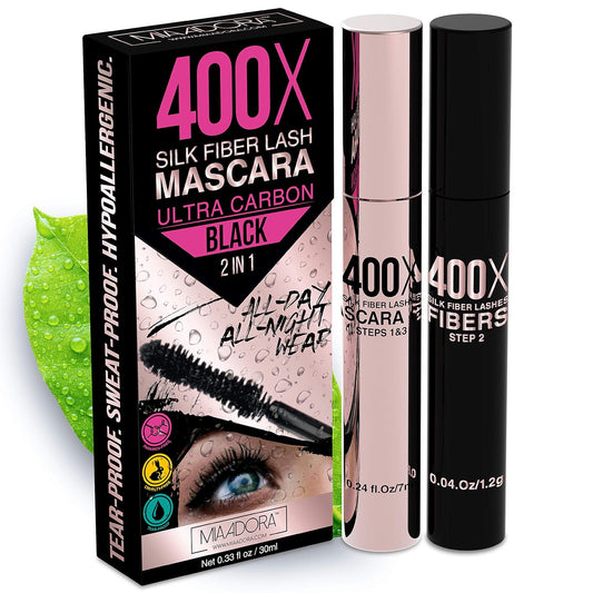 400X Pure Silk Fiber Lash Mascara [Ultra Black Volume and Length], Longer & Thicker Eyelashes. Waterproof, Long Lasting, Instant & Very Easy to Apply, Smudge-proof, Hypoallergenic