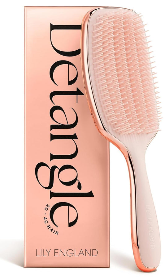 Lily England Detangling Brush for Curly Hair - Pain-Free Curl Brush for Wet & Dry Hair With Flexible Bristles - Ideal for Women with 3c to 4c Hair, Rose Gold