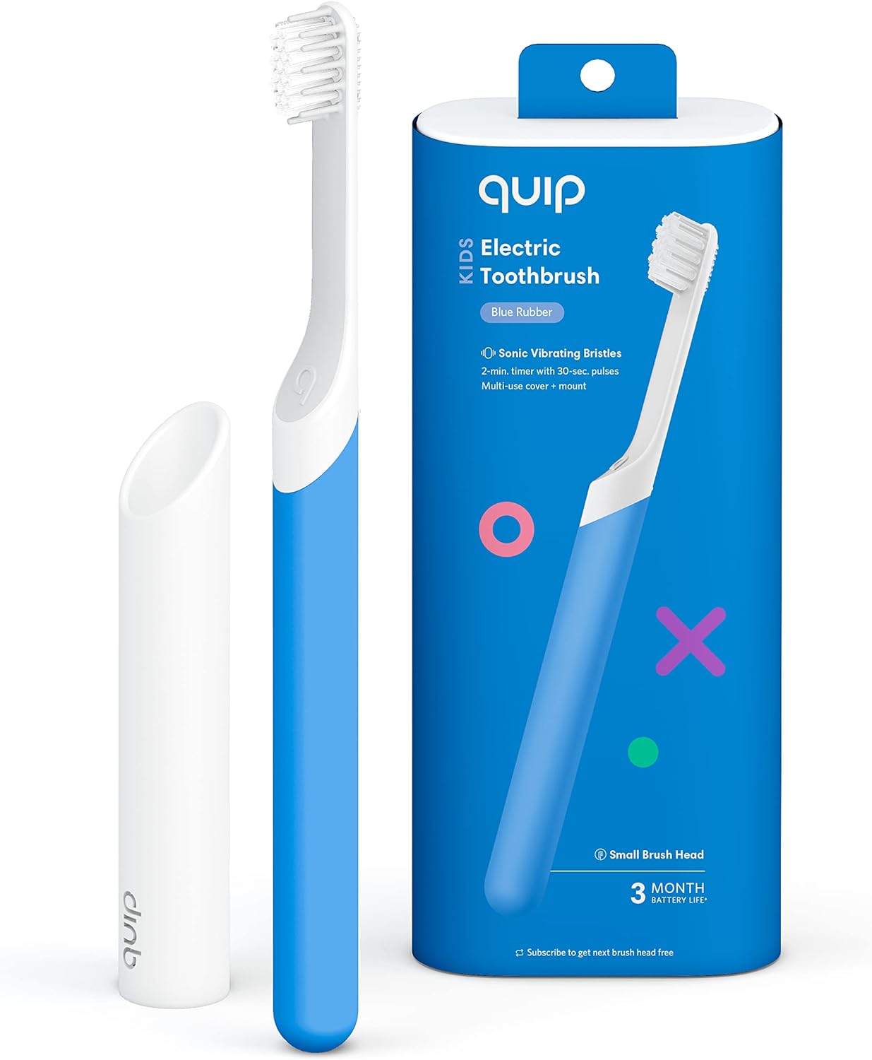 Quip Kids Electric Toothbrush - Sonic Toothbrush with Small Brush Head, Travel Cover & Mirror Mount, Soft Bristles, Timer, and Rubber Handle - Blue