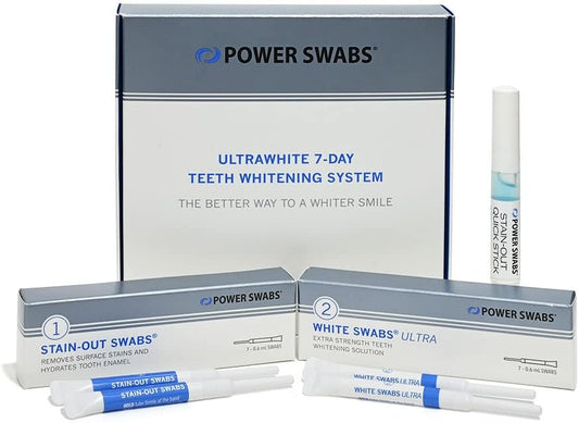 Power Swabs - 7 Day Professional Teeth Whitening Kit - for at Home Use - Easy 5 Minute Teeth Whitening - Dentist Formulated Teeth Whitening Swabs to Remove Stains