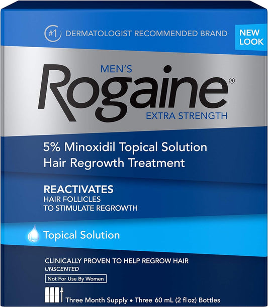 Men's Rogaine Extra Strength 5% Minoxidil Topical Solution for Hair Loss and Hair Regrowth, Topical Treatment for Thinning Hair, 3-Month Supply