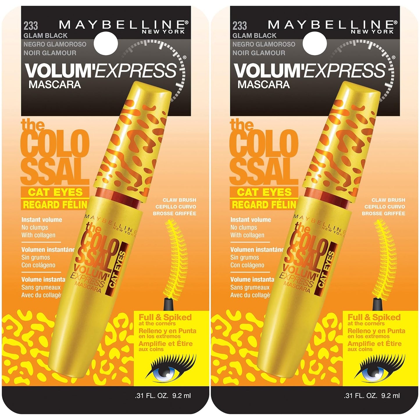 Maybelline New York Volum' Express The Colossal Cat Eyes Washable Mascara Makeup, Glam Black, 2 Count, Washable Glam Black