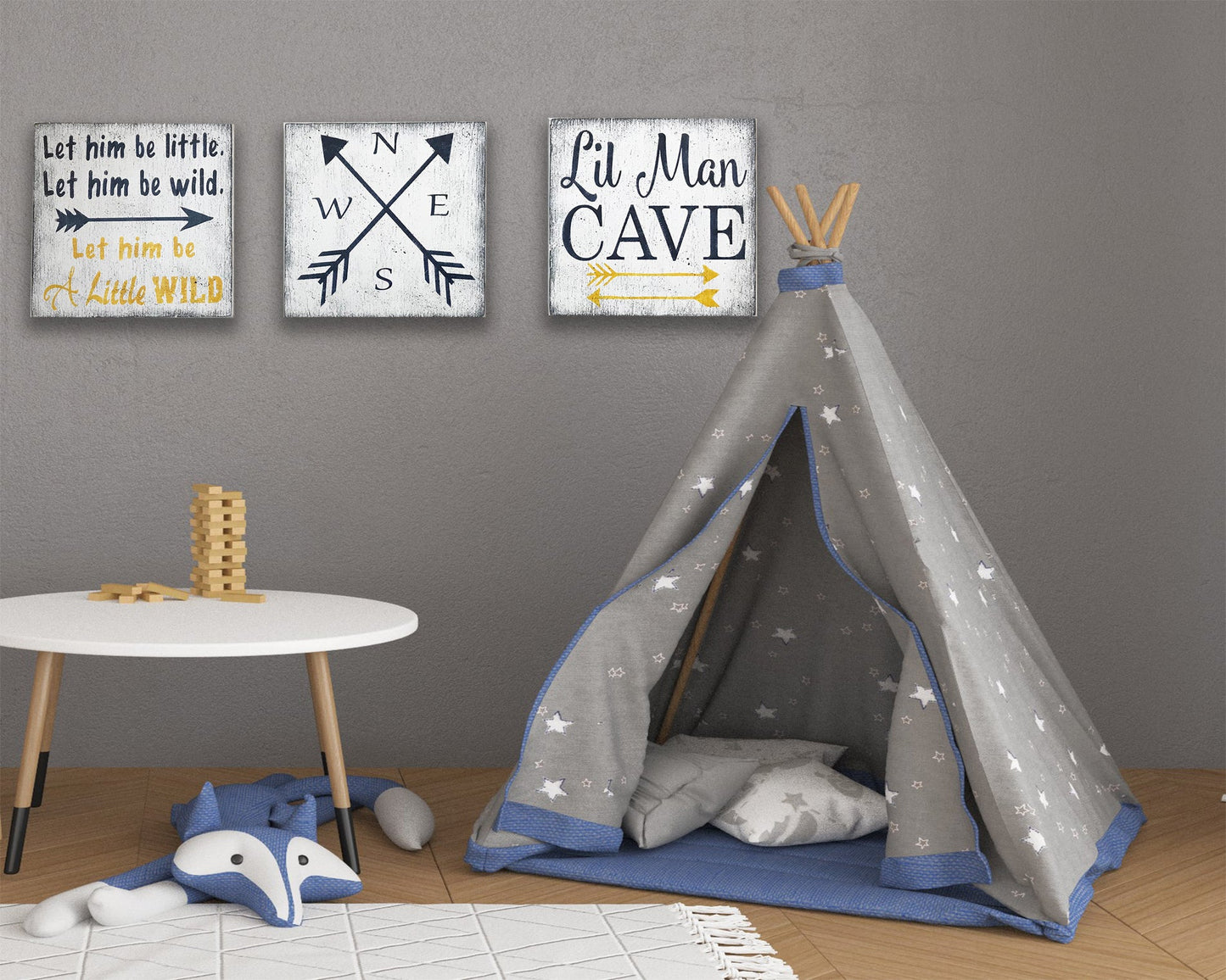 let him be little let him be wild wood 3 piece nursery wall decor