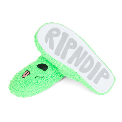 Alien Face Fuzzy House Slippers (Green)