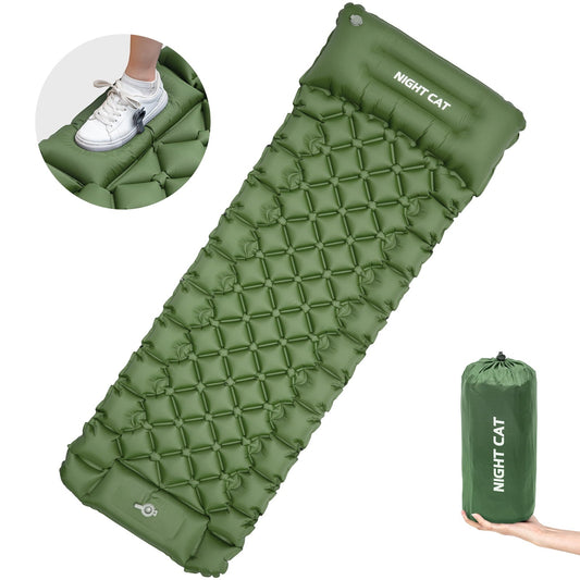 Night Cat Inflatable Sleeping Pads Mat Bed with Pillow and Air Bag for Camping, Backpacking Hiking; Ultra-Light, Compact, Comfortable, 75'x25' Blue