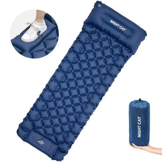Night Cat Inflatable Sleeping Pads Mat Bed with Pillow and Air Bag for Camping, Backpacking Hiking; Ultra-Light, Compact, Comfortable, 75'x25' Green