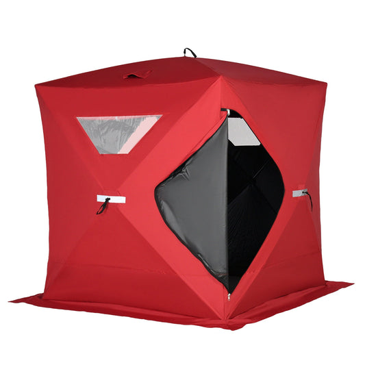 Outsunny 2-4 People Ice Fishing Shelter, Pop-up Portable Ice Fishing Tent, Red
