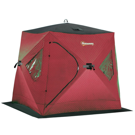 Outsunny 2 Person Ice Fishing Shelter Pop-up Portable Ice Fishing Tent, Red