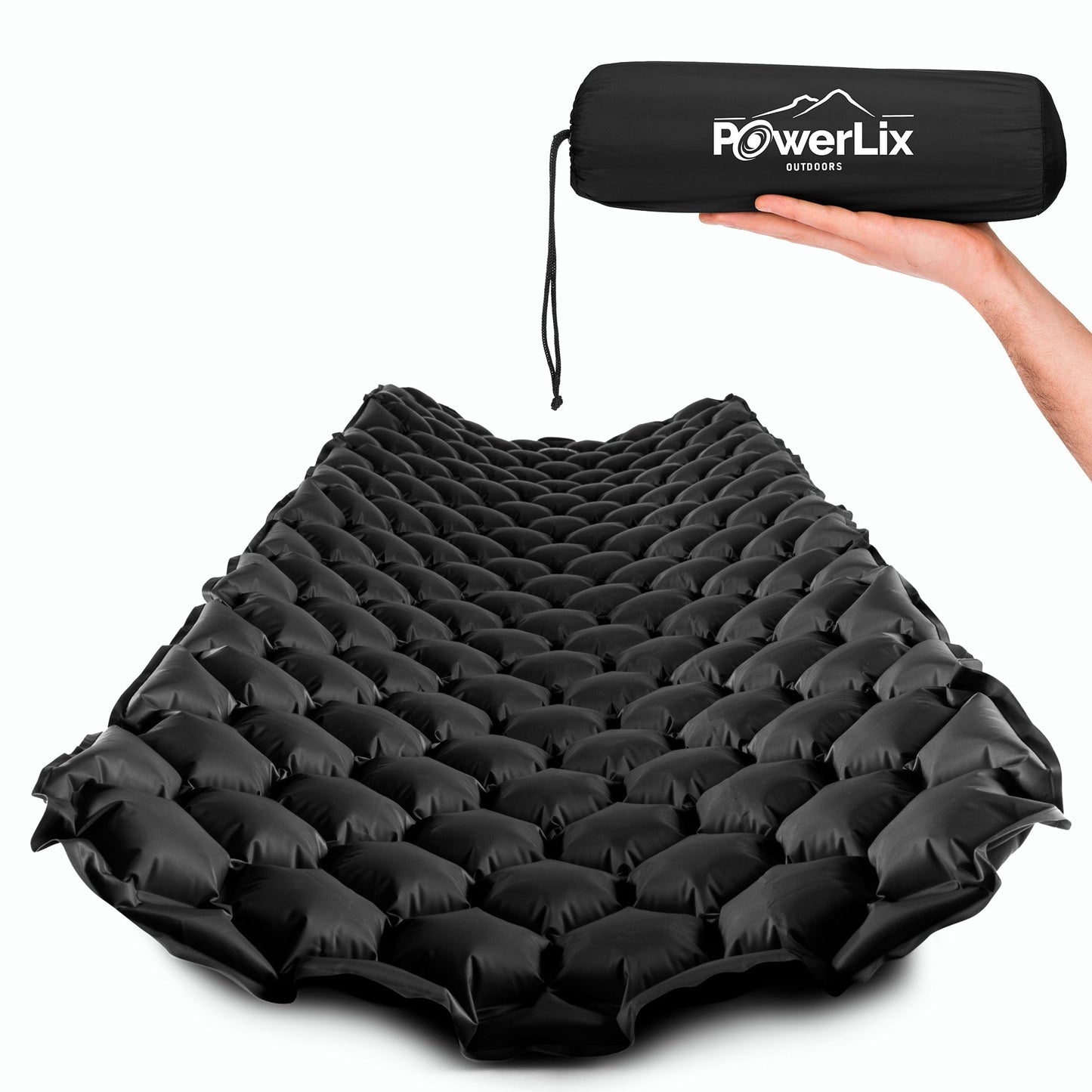 PowerLix Ultralight & Compact Inflatable Mattress Camping Sleeping Pad, Thermal Insulation Camping Mattress, Lightweight, All-Weather Durability Camping Pad, Black, 74.8' X 22.8'