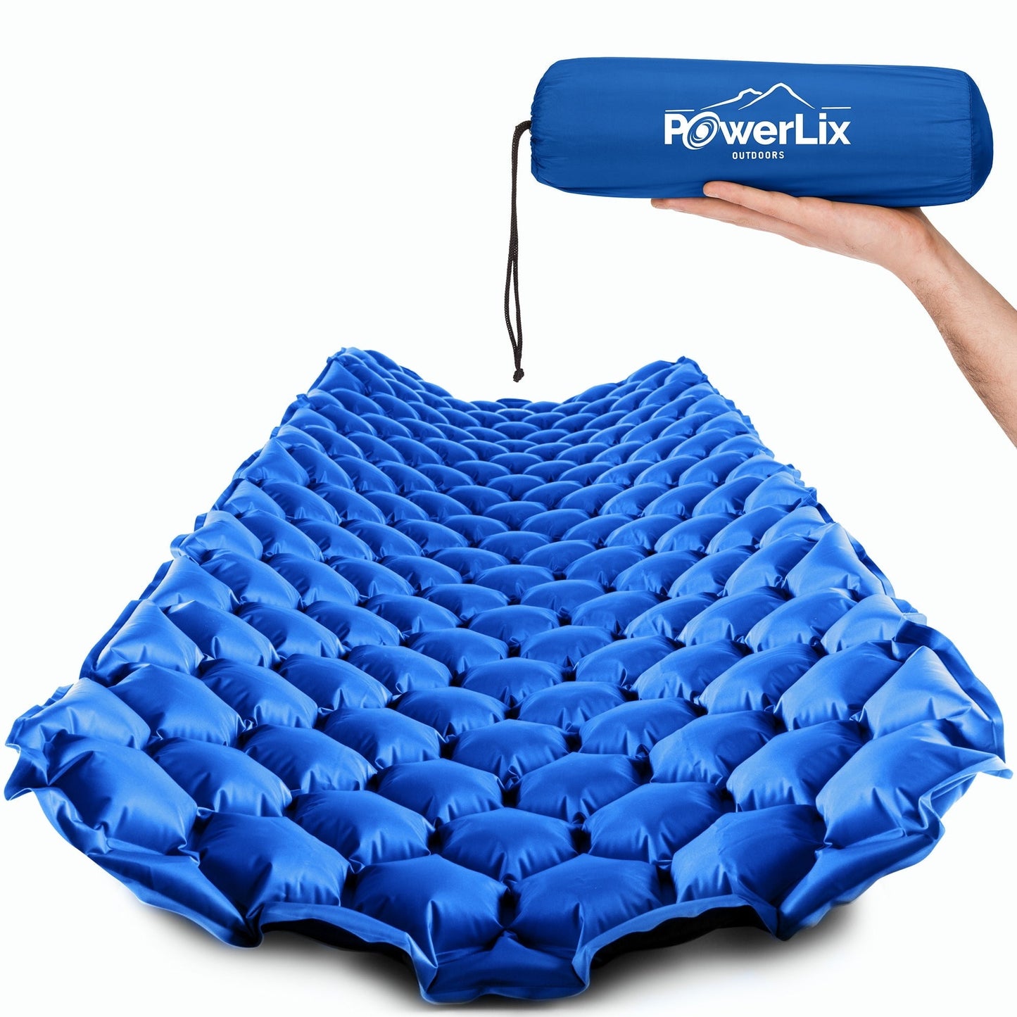 PowerLix Ultralight & Compact Inflatable Mattress Camping Sleeping Pad, Thermal Insulation Camping Mattress, Lightweight, All-Weather Durability Camping Pad, Blue, 74.8' X 22.8'