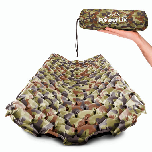 PowerLix Ultralight & Compact Inflatable Mattress Camping Sleeping Pad, Thermal Insulation Camping Mattress, Lightweight, All-Weather Durability Camping Pad, Camouflage, 74.8' X 22.8'
