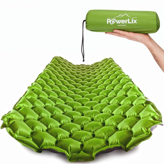 PowerLix Ultralight & Compact Inflatable Mattress Camping Sleeping Pad, Thermal Insulation Camping Mattress, Lightweight, All-Weather Durability Camping Pad, Green, 74.8' X 22.8'