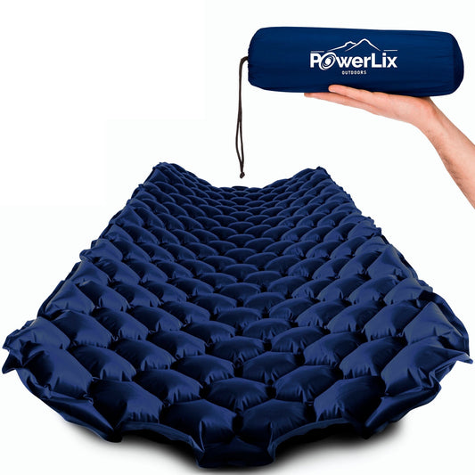 PowerLix Ultralight & Compact Inflatable Mattress Camping Sleeping Pad, Thermal Insulation Camping Mattress, Lightweight, All-Weather Durability Camping Pad, Navy Blue, 74.8' X 22.8'