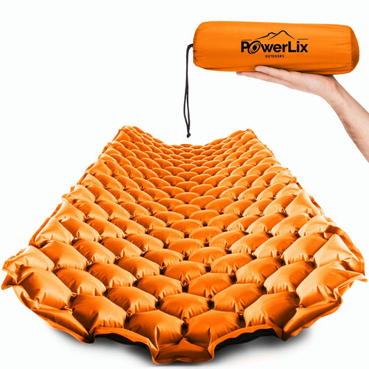 PowerLix Ultralight & Compact Inflatable Mattress Camping Sleeping Pad, Thermal Insulation Camping Mattress, Lightweight, All-Weather Durability Camping Pad, Orange, 74.8' X 22.8'