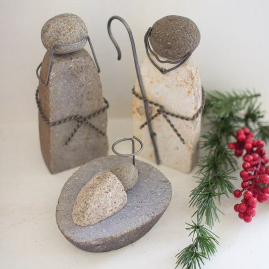 River Rock Mary Joseph Baby Jesus