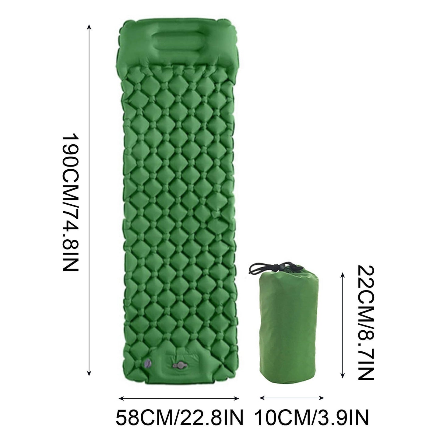 Sleeping Pad for Camping, length 74.8inch and wide 22.8inch Inflatable Sleeping Mats for Adults, Extra Thickness Camping Pad for Hiking, Traveling, Tent, Backpacking, Compact and Lightweight (Green)
