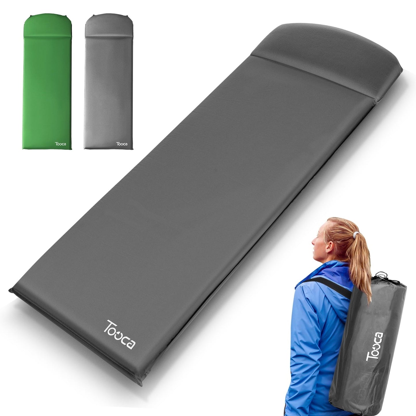 Sleeping Pad Self Inflating Camping Sleep Pad with Pillow 3 Inches Thickness Sponge Camping Mat for Traveling, Hiking Lightweight, Inflatable & Compact