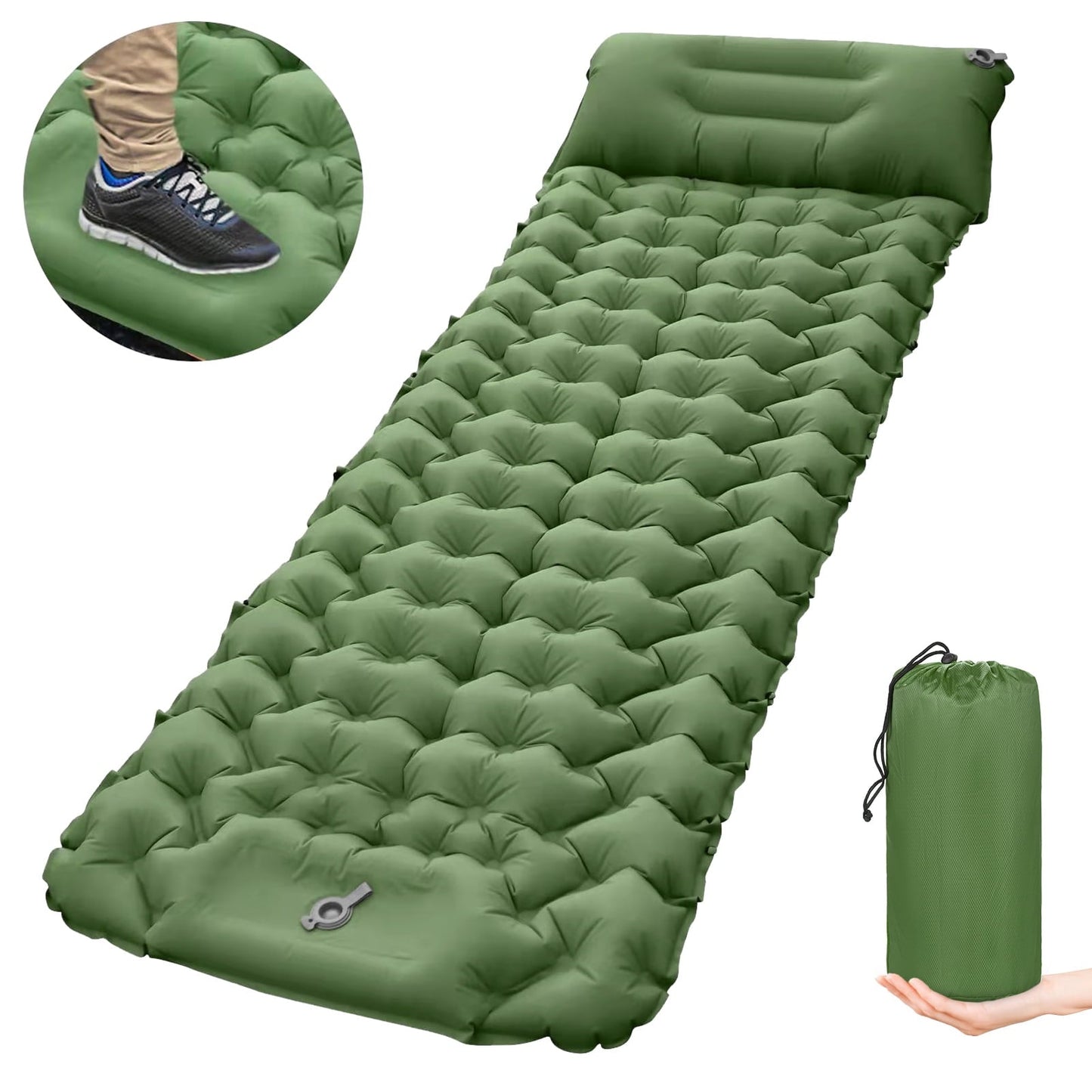 TOMSHOO Sleeping Pad with Pillow Inflatable Air Mattress Ultralight Waterproof Built-in Pump for Camping Backpacking Hiking Tent Travel