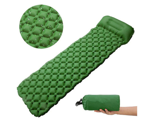 Ultralight Sleeping Pad with Built-in Pillow, Inflatable Camping Mattress for Backpacking, Traveling and Hiking, Compact and Portable Camp Mat - Green