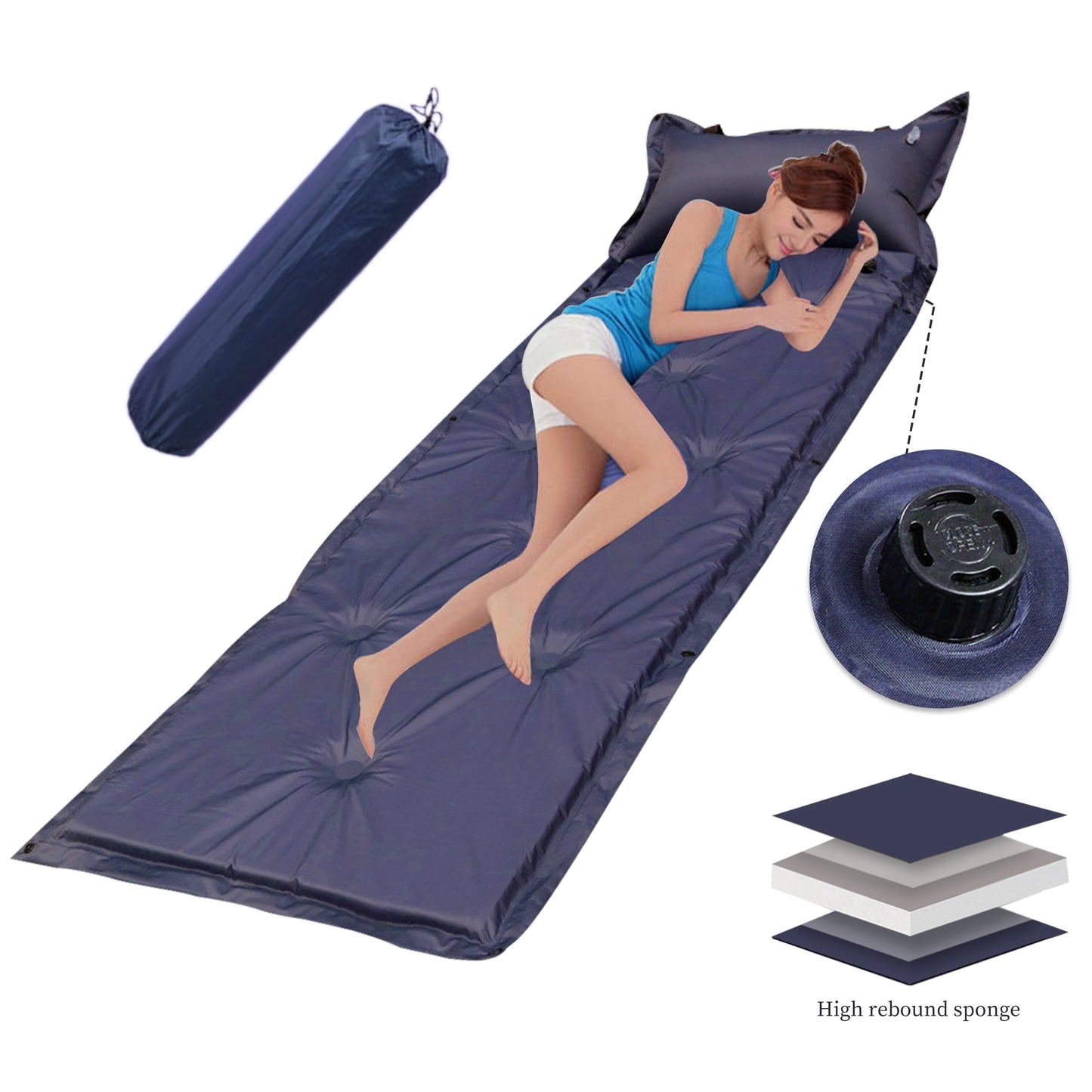 WZCPCV Sleeping Pad for Camping with Memory Foam Self Inflating Sleeping Mat with Pillow,Camping Pad for Backpacking, Hiking, Traveling, Tent, Portable Camping Mat