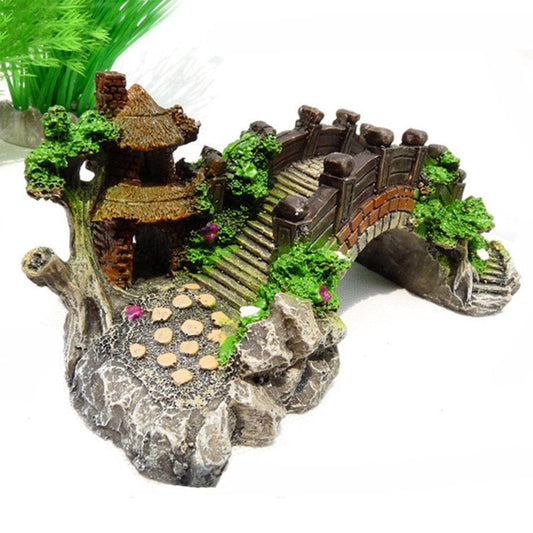 Aquarium Landscaping Decorative Bridge Aquarium Accessories Resin Bridge Turtle Climbing Platform Vintage Arch Bridge Fish Tank Decor,S-14.5 X 5.5 X 6Cm