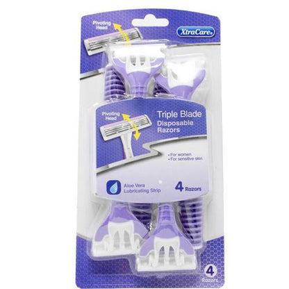 Xtra Care Triple Blade Pivoting Head Disposable Razor, 4 Pack