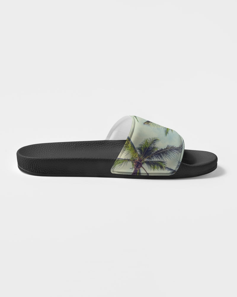 Palm Tree Tropical Men Slides Sandals, Designer Shoe Boys Flat Wedge Slippers Vegan Casual Flip Flops Slip On