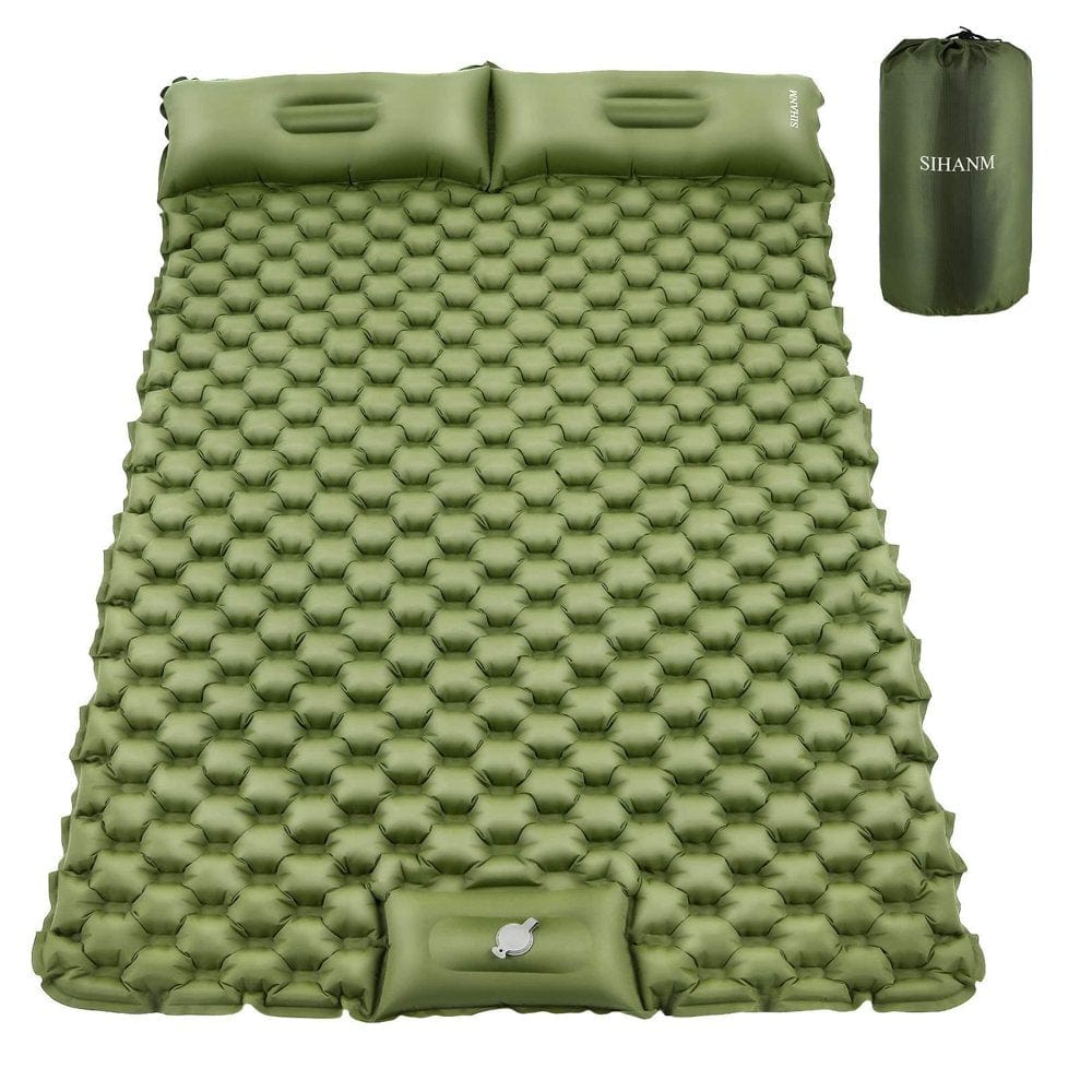 Camping Sleeping Pad, Inflatable Double Sleeping Mat with Pillow Built-In Pump, 2 Person Compact Ultralight Waterproof Camping Air Mattress for Backpacking Hiking Traveling, Green Warehouse Clearance