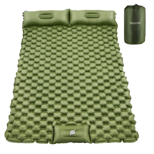 Camping Sleeping Pad, Inflatable Double Sleeping Mat with Pillow Built-In Pump, 2 Person Compact Ultralight Waterproof Camping Air Mattress for Backpacking Hiking Traveling, Green Warehouse Clearance