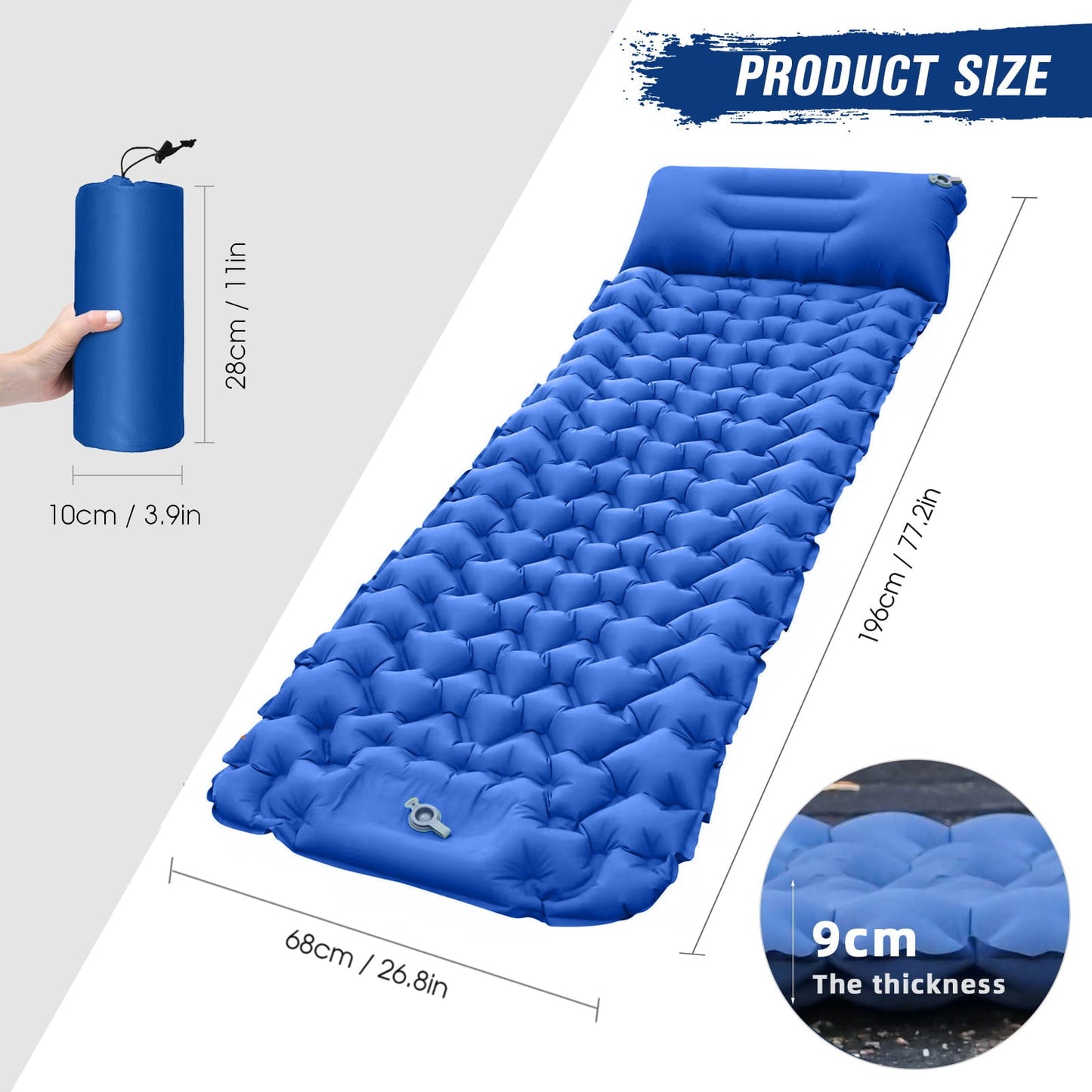 MIXFEER Lightweight Camping Mat with Air Pillow Portable Air Mattress Waterproof Backpacking Sleeping Pad