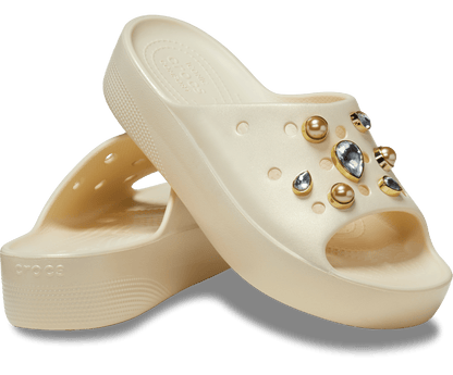 Crocs Unisex Classic Platform Crystals Pearls Slide - Vanilla
