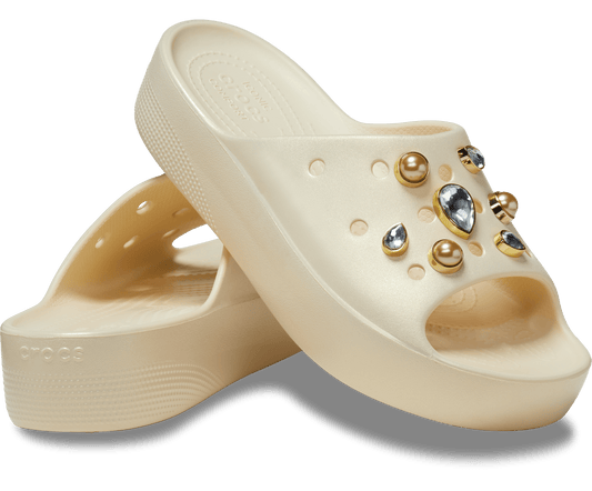 Crocs Unisex Classic Platform Crystals Pearls Slide - Vanilla