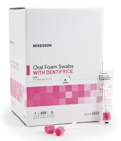 Mckesson Oral Swabstick: 250 Count, Pink Foam, 5" L