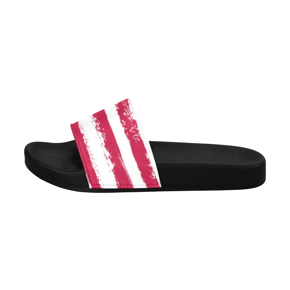 Patriotic Women Slides Sandals, American Flag Shoes Red White Blue Stars Stripes USA 4th of July Flip Flops Slip On Vegan Slippers