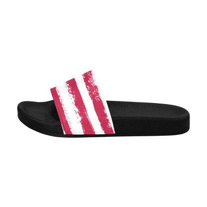 Patriotic Women Slides Sandals, American Flag Shoes Red White Blue Stars Stripes USA 4th of July Flip Flops Slip On Vegan Slippers