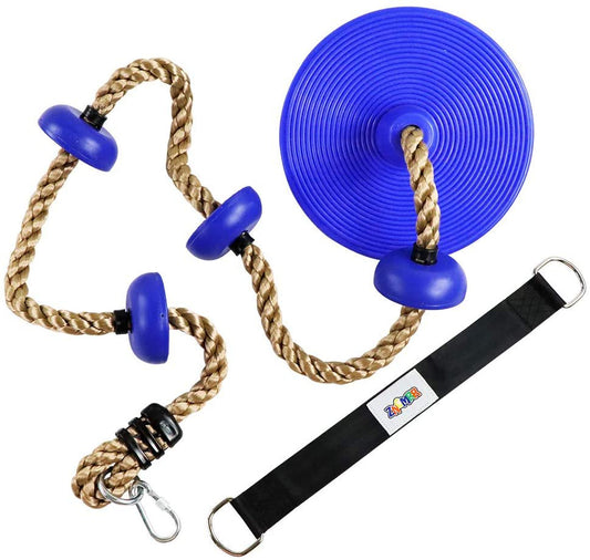 Sekkvy Blue Climbing Rope with Platforms and Disc Swing Seat Set for Kid Indoor Outdoor Playground Accessories Tree Swing Climbing Including Hanging Strap Carabiner