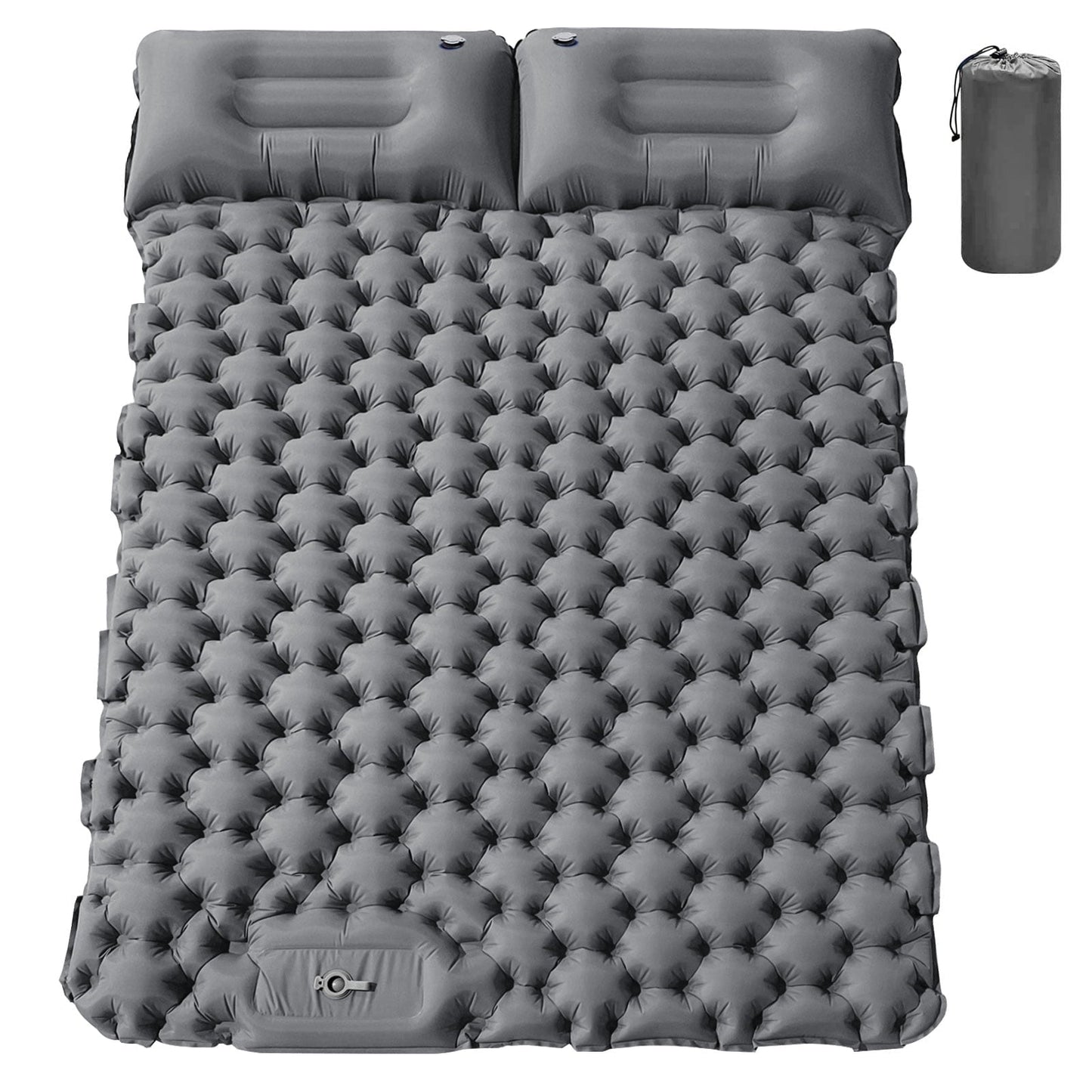 SHANNA Double Sleeping Pad for Camping, Self Inflating Camping Mattress with Pillow, Ultralight Waterproof Sleeping Mat for Backpacking, Hiking, Tent, Traveling, Gray