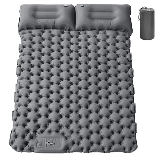 SHANNA Double Sleeping Pad for Camping, Self Inflating Camping Mattress with Pillow, Ultralight Waterproof Sleeping Mat for Backpacking, Hiking, Tent, Traveling, Gray