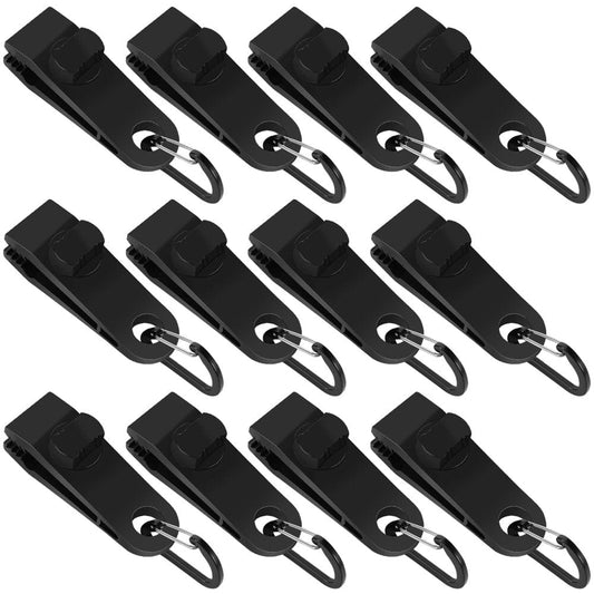 HEQUSIGNS 12Pcs Black Tarp Clamps, Heavy Duty Lock Grip, Tent Snap Clamping Clip for Outdoor Camping Canopy
