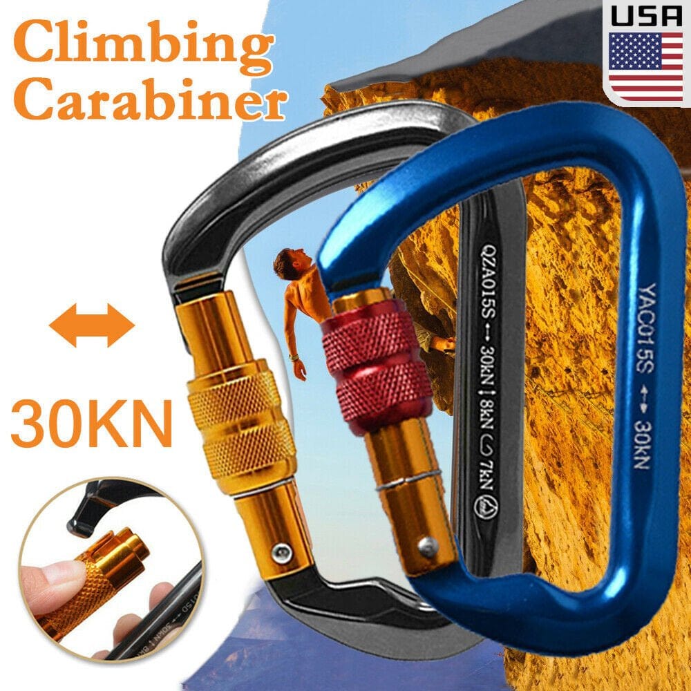 Iclover [2 Packs] Travel Camping Aluminum D-Ring Clip Hook Climbing Screw Locking Screwgate Rescue Carabiner Blue & Gray