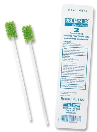 Sage Toothette Plus Oral Swabstick Foam Tip Untreated Case of 200
