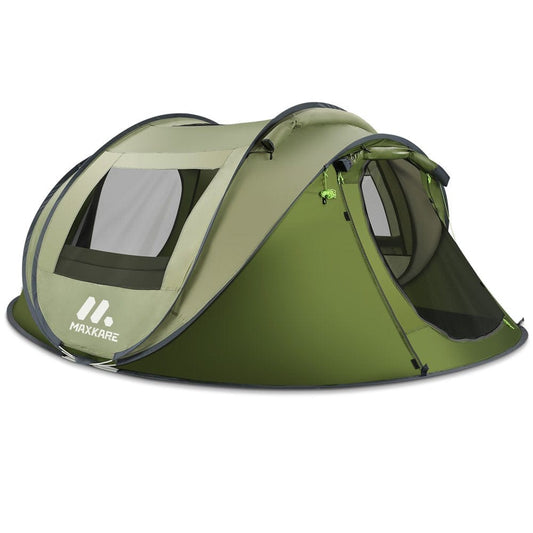 Instant Tent Pop up Tent 4-Person Camp Tent, Automatic Setup, Waterproof, Huge Side Screen Windows, 2 Doors, Carrying Bag for Camping & Hiking - Green