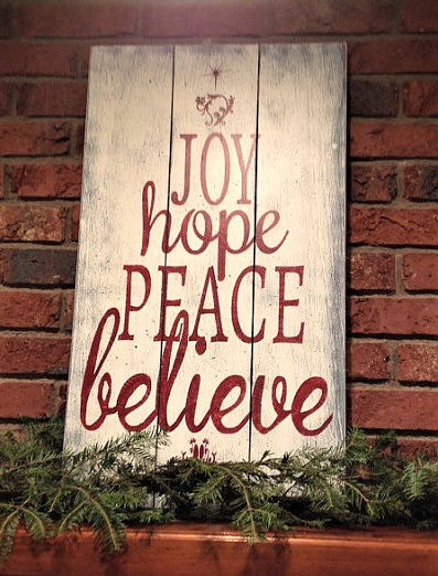 Joy Hope Peace Believe Wood Pallet Style Sign Christmas Decor
