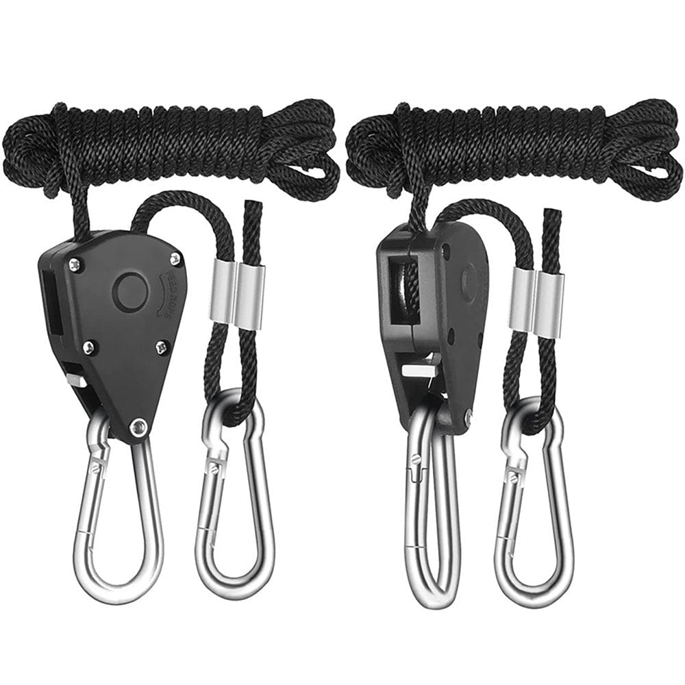 Opolski 2Pcs Reinforced Metal Internal Gears Pulley Rope Ratchet with Carabiners Heavy Locking Hanger Lifting Lanyard for Tent