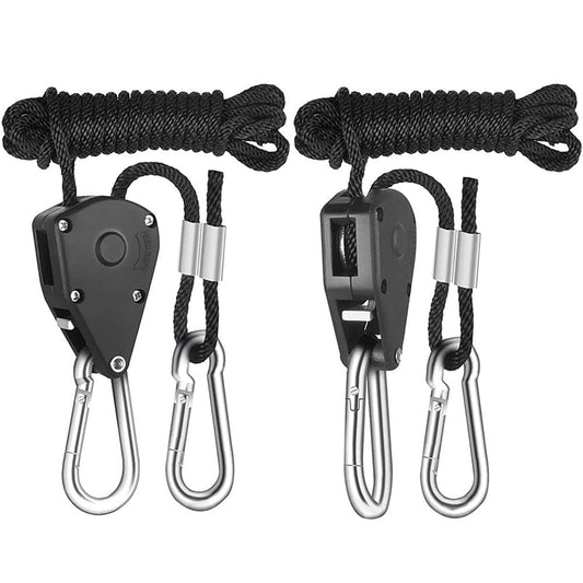Opolski 2Pcs Reinforced Metal Internal Gears Pulley Rope Ratchet with Carabiners Heavy Locking Hanger Lifting Lanyard for Tent
